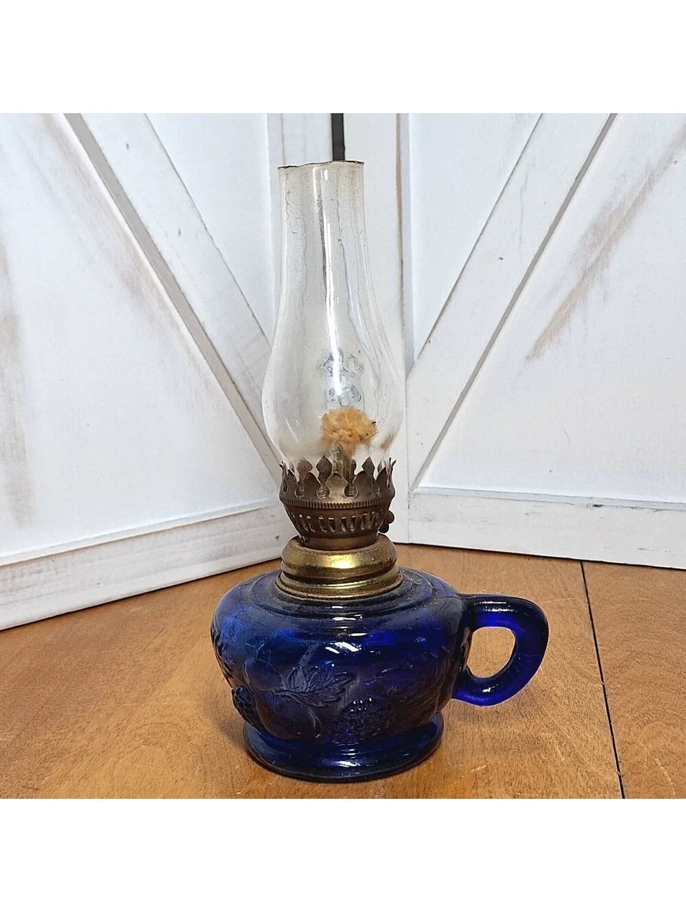 Vintage Cobalt Blue Glass Small Oil Lamp Made in Hong Kong 7.25